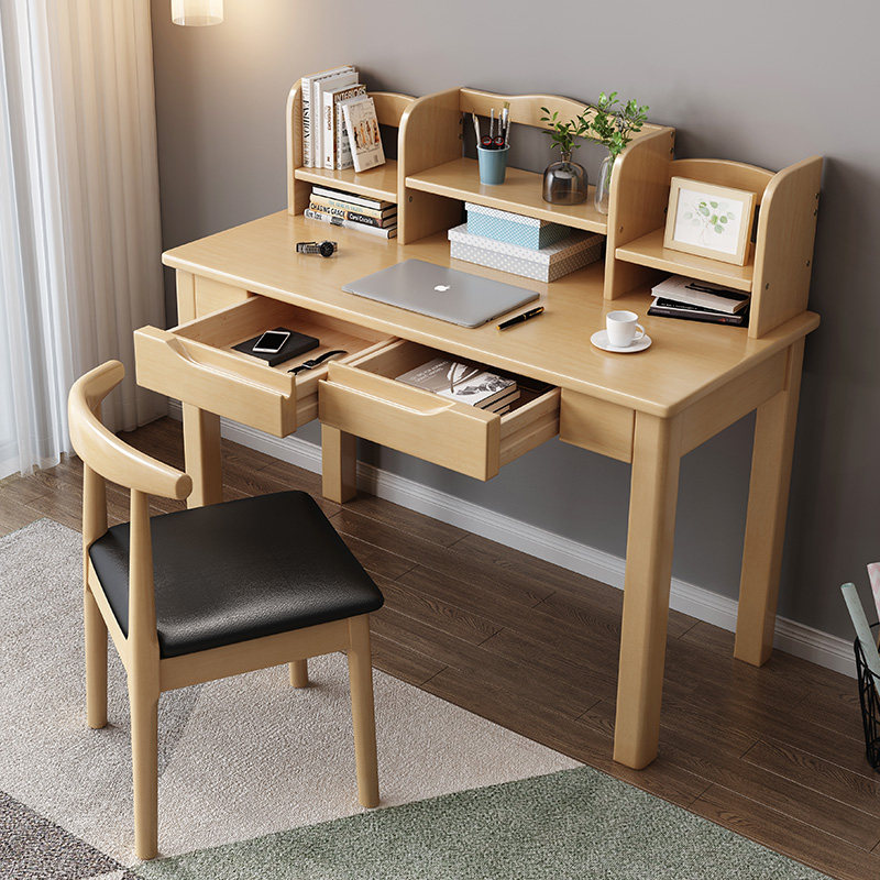 速发实木书桌儿电学生学习家台式童脑桌简约办公桌子桌用写字课桌