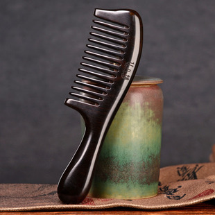 黑檀木梳子乌木梳大齿宽齿卷发梳防静电女士长发头梳按摩梳