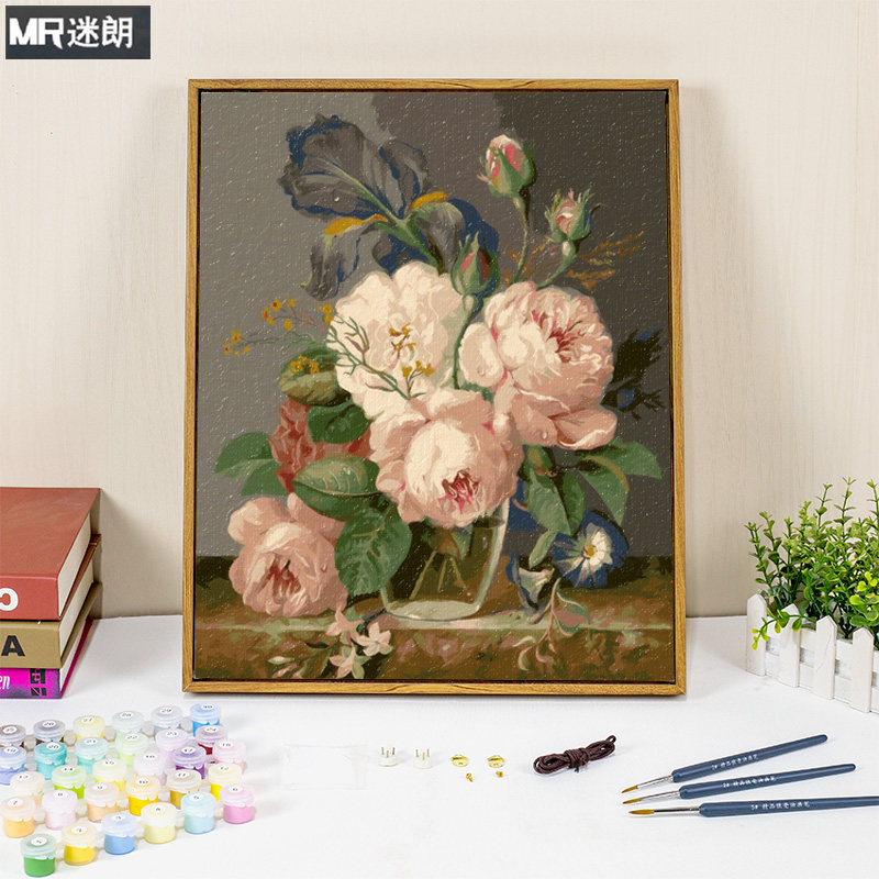 迷朗diy数字油画客厅餐厅抽象花卉大幅数码填色手工油彩画画填充