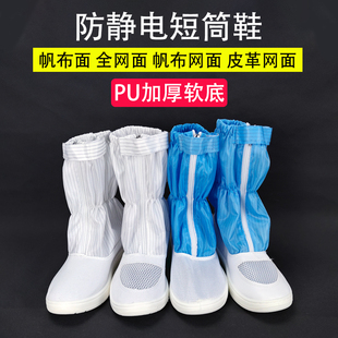 防静电短筒鞋 条纹无r尘洁净蓝白色车间男女防护工作高长筒靴 包邮