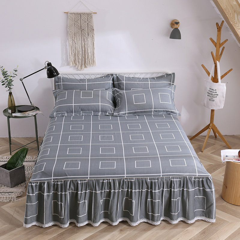 全棉床裙式床套单件1.8m三件套床罩纯棉防滑防尘荷X叶边欧式床盖