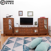 电视柜边柜茶几组合墙柜s全实木斗柜侧柜客厅美式 乡村复古做旧矮