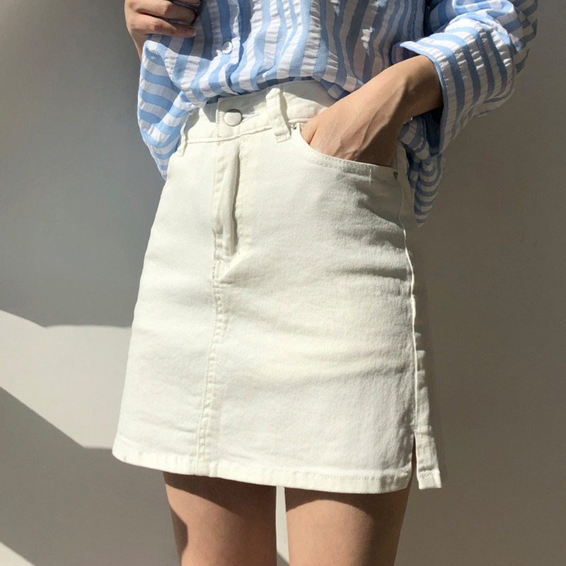 速发裙码装白色牛仔裙短裙半身大裙021新款高腰A字包臀2裤裙春