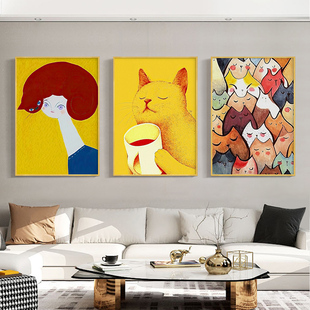 速发墙术装 小众艺厅背景墙挂画餐厅卧室客画猫咪壁画 饰画风格