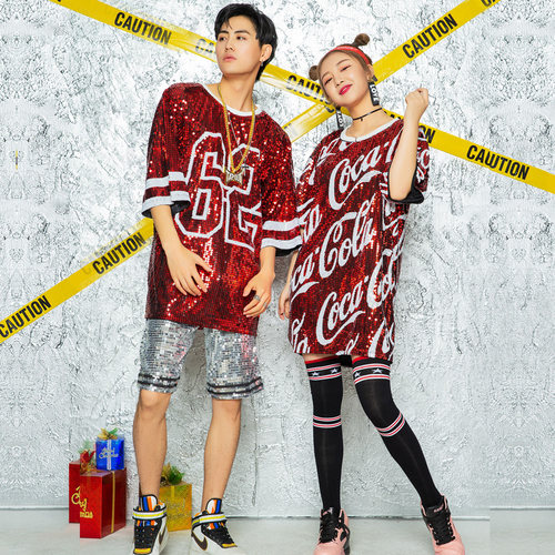 速发ds舞人亮出服男式款宽松街舞成演片T恤嘻哈爵士舞表演服装