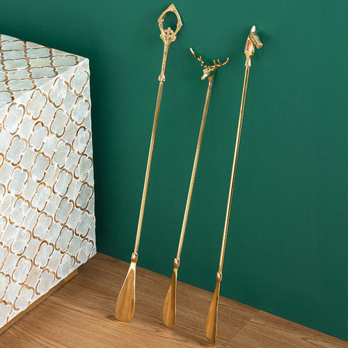 速发收获小鞋超长长柄欧式古典黄铜屋拔子复古轻奢鞋抽器鞋提家用