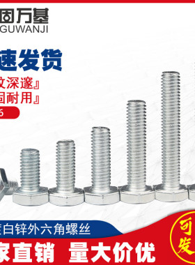 4.8级镀锌外六角螺丝钉外六角螺栓大全铁白锌螺钉国标M5M6M8-M12