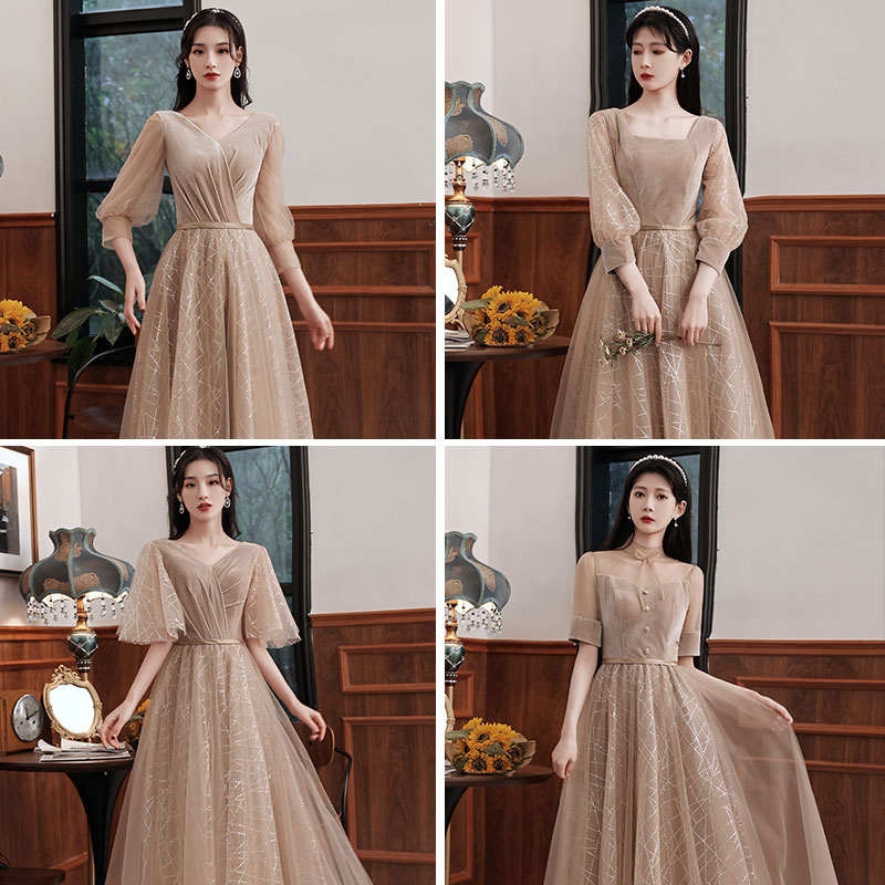 现货速发伴娘服冬季丝绒小个子订婚宴会礼服裙高级小众气质演出服