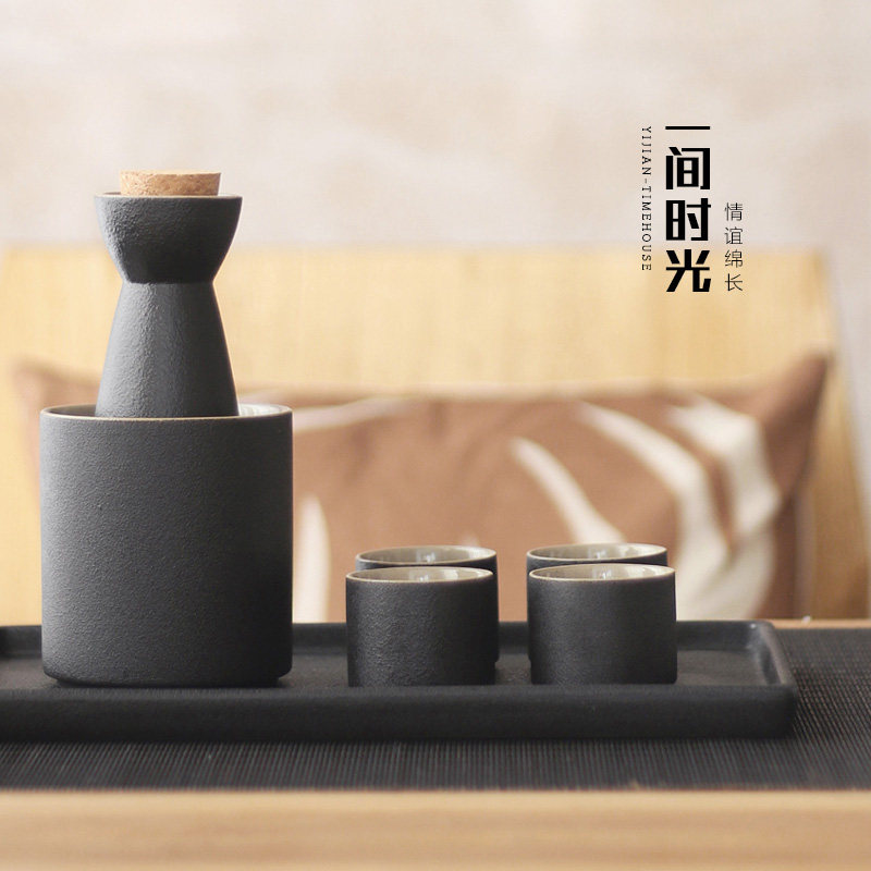 日式禅墨风陶瓷酒具套装家用w清酒小酒壶温酒器黄酒白酒杯黑陶酒