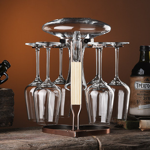 红酒杯套装家用水晶玻璃酒具葡萄酒醒F酒器一体杯架创意6只高脚杯