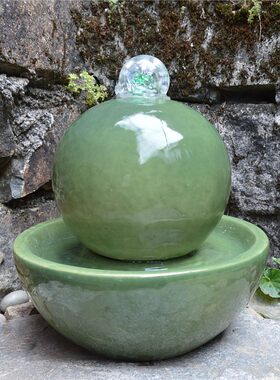 欧式陶瓷喷泉流水加湿器家居客厅C风水球创意工艺品办公室桌面摆