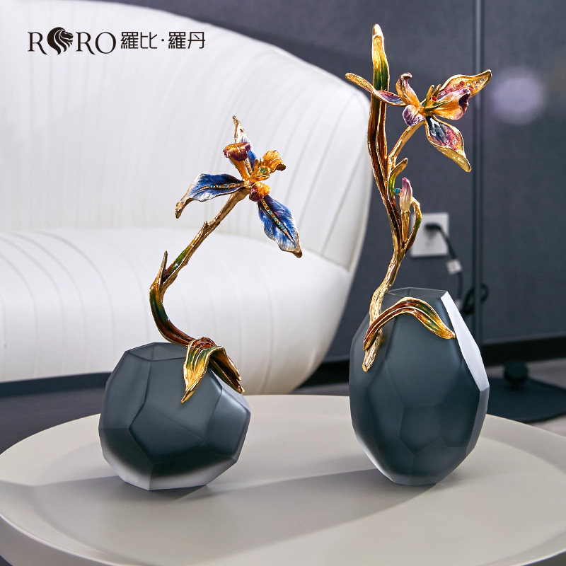 罗比罗丹珐琅彩瓶新样板房创意客厅茶几玄关装饰品