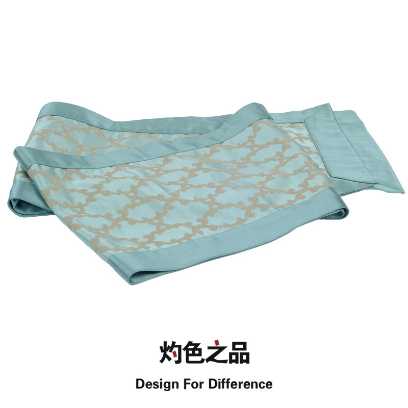 现代新古典欧式长条茶几绸缎丝绣几何床旗样板间布艺桌布桌旗