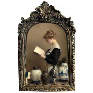 艺术家复古e装 饰画人物画床头背景墙书房油画壁画挂画相框小众摆