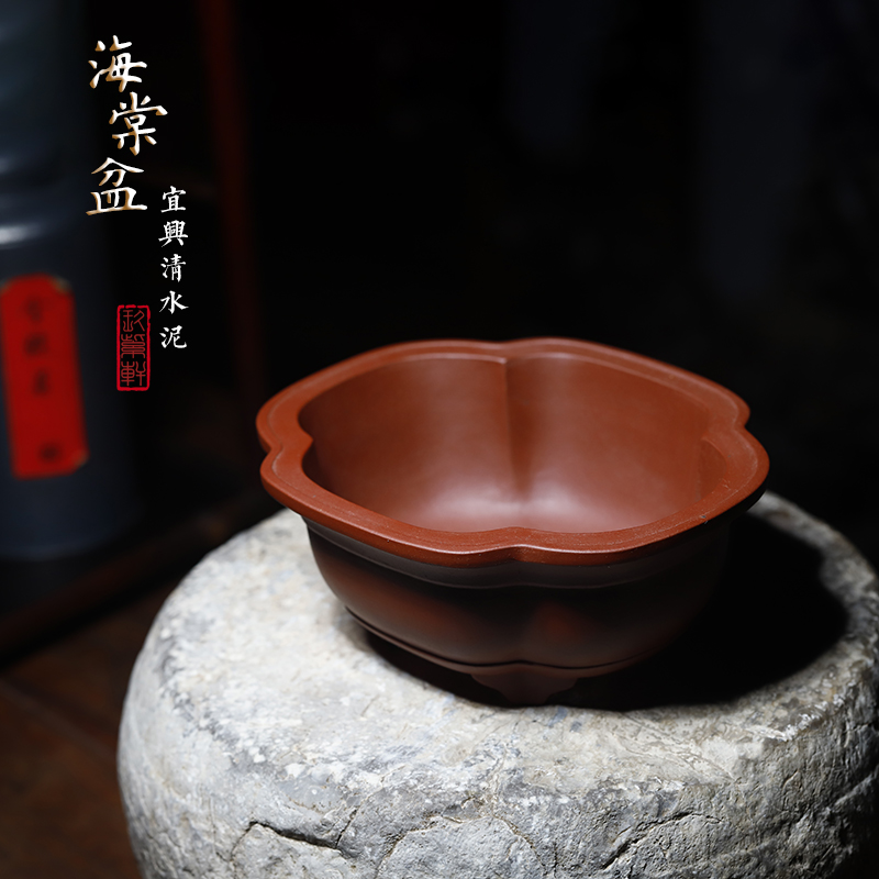 宜兴精品紫砂花盆长方p小号海棠菖蒲石多肉文竹马槽茶室桌面植物