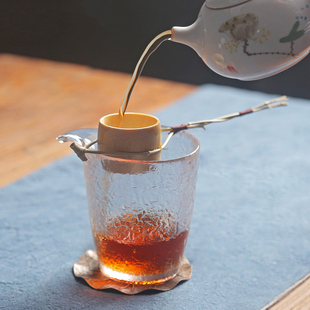 竹茶滤玻璃公道杯组合 功夫茶具茶漏分茶公杯O套装 锤目纹耐热茶