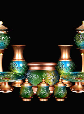 速发佛前摆件琉璃供具果装供佛用品家用供具檀香炉水供杯供套盘灯