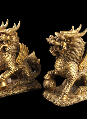 速发铜麒业摆品一对铜麒麟卧室客厅装饰摆件门口开麟礼件家居客厅