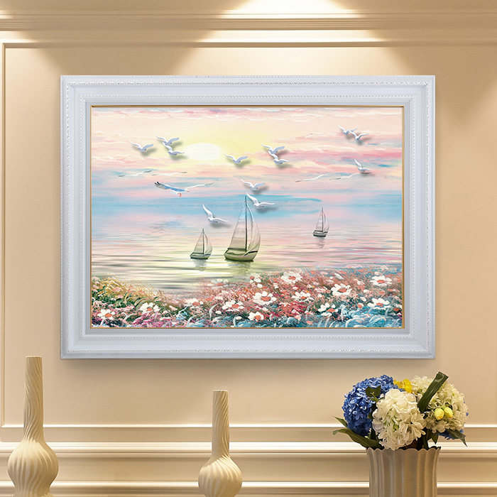 速发大帆风顺一海风景油画客厅餐厅装饰画海景挂景墙背画酒店单幅