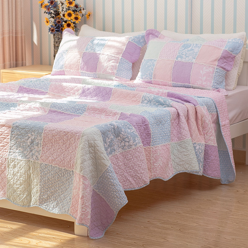 外贸韩式木耳边床盖纯棉拼布绗缝被三件套四季P全棉空调被夹棉床,床上用品,棉花被,淘宝优惠券,粉丝福利购,淘宝优惠卷