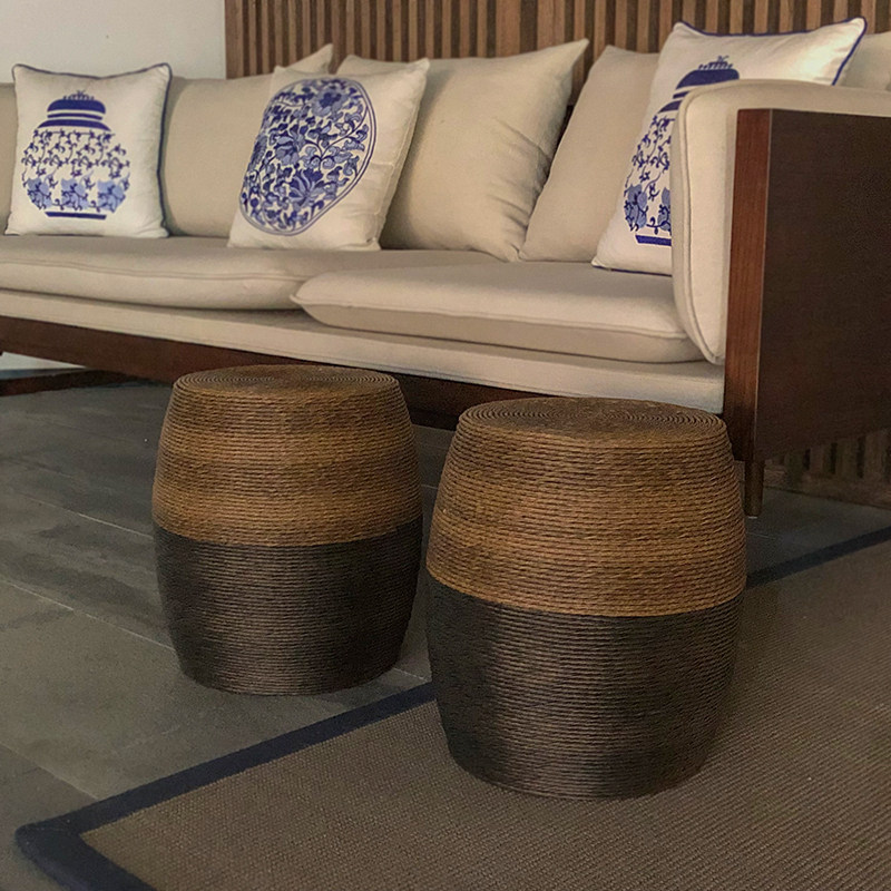 新中式矮凳创意家具禅意凳子鼓凳鼓形藤编日式换鞋凳阳台户外鼓墩,住宅家具,矮凳,淘宝优惠券,粉丝福利购,淘宝优惠卷