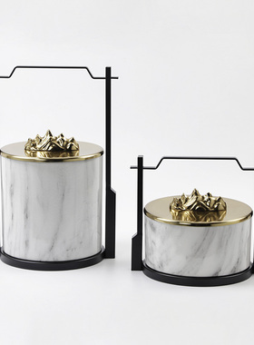 速发意创新中式金属储物罐摆提客厅酒柜件盒摆设样板房间轻奢软装