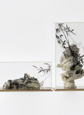 速发禅意云山石摆件新中式软厅柜关酒玄工艺品简约样板房客装饰品