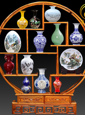 速发景德镇陶瓷摆新中式器件家居小意室内客厅博古架玄关装饰品创