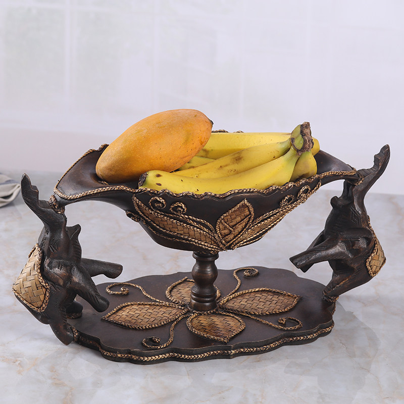 泰国大象果盘创意客厅实木水果盘复古摆件家居装饰品茶几干果盘
