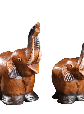 泰国创意木头雕刻大象摆件酒柜装饰品摆件小动物摆件饰品家居摆件