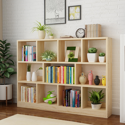 实木书架简易儿童落地柜书柜组合绘本柜松木矮柜置物架蒙氏教具柜