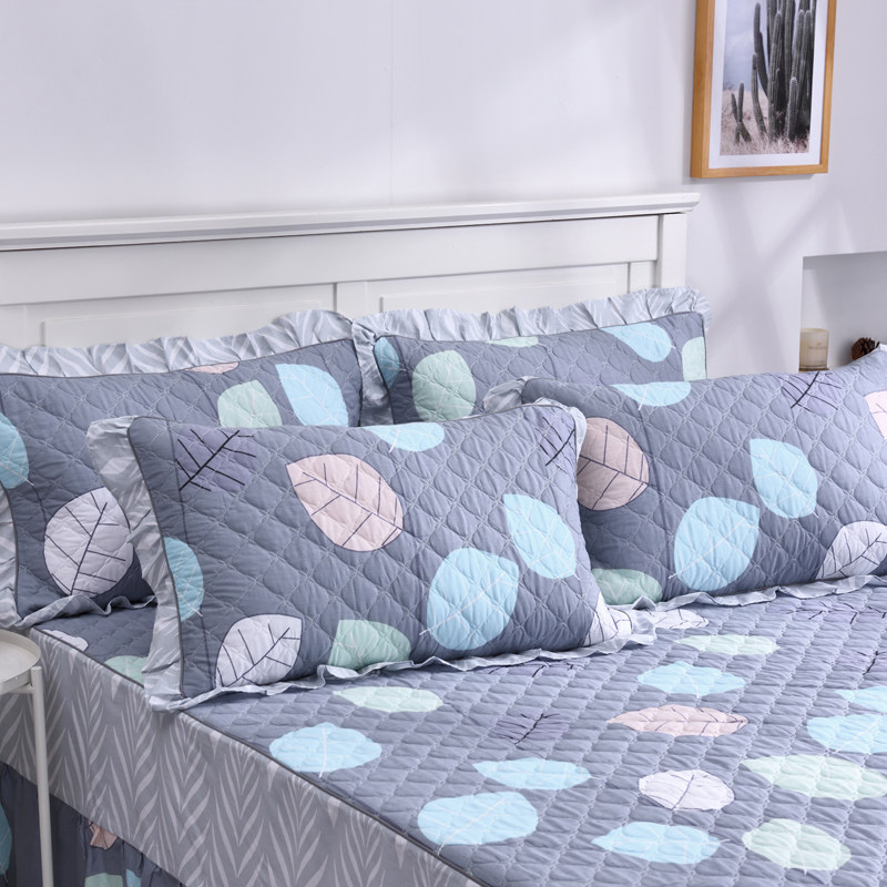 全棉加厚夹棉花边枕套 绗缝纯棉斜纹加棉枕套一对装48x74cm枕头皮