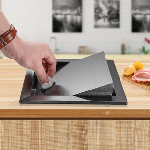 达点橱柜不锈钢垃圾桶盖台面嵌入式方形翻盖厨房隐藏桌面盖子家用