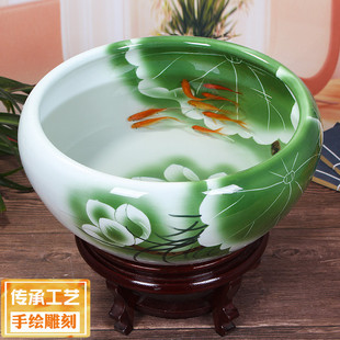 景德镇陶瓷鱼缸碗莲睡莲盆荷花缸大号乌龟养鱼盆家用流水摆件创意