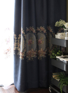 Bonn波恩 定制窗帘欧式法式加厚全遮光刺绣纯色客U厅卧室飘窗高档