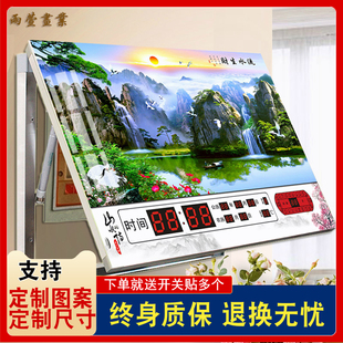 电表箱装饰画风景画电闸开关盒遮挡画带钟表万年历可推拉流水生财