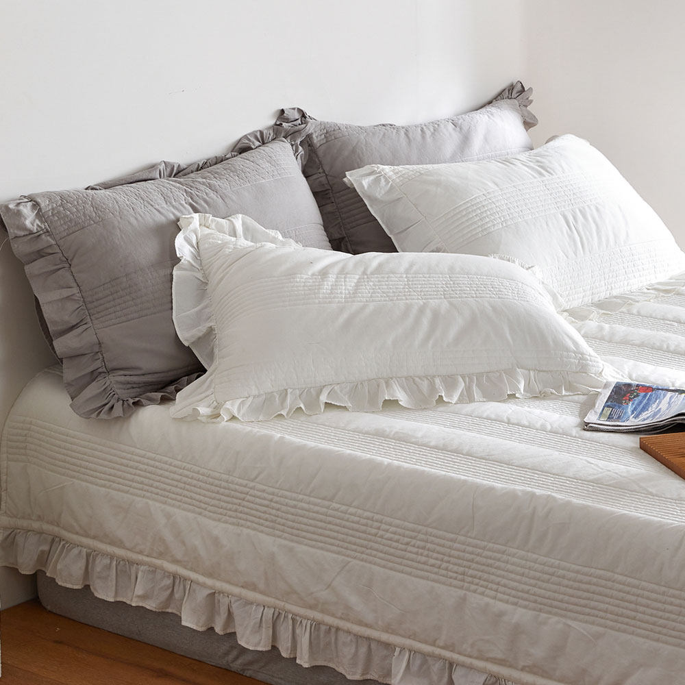 韩式荷叶边全棉白色夹棉防污绗缝枕单人枕套纯棉加厚48cmX74cm,床上用品,枕套,淘宝优惠券,粉丝福利购,淘宝优惠卷