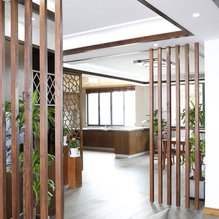 实木格栅隔断客厅木质屏风门x口客餐厅木条隔断入户门玄关原木立