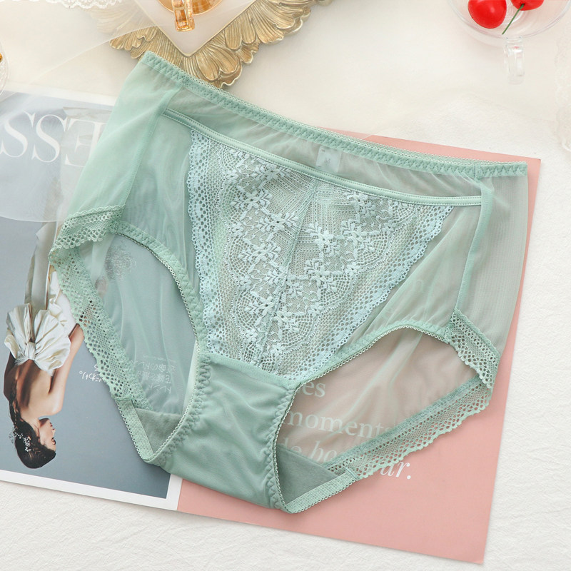 绿色内裤女士大码蕾丝网纱超薄款性感中腰无痕2021新款时尚不卷边,女士内衣/男士内衣/家居服,平角裤,淘宝优惠券,粉丝福利购,淘宝优惠卷