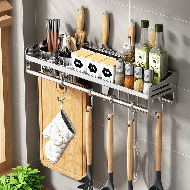 304不锈钢厨房收纳置物架壁挂调料架挂架挂S钩墙上刀架调味品