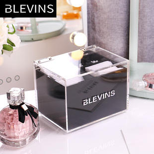 ins防尘透明多功能 棉签化妆棉欧式亚克力化妆品收纳盒小便携桌面