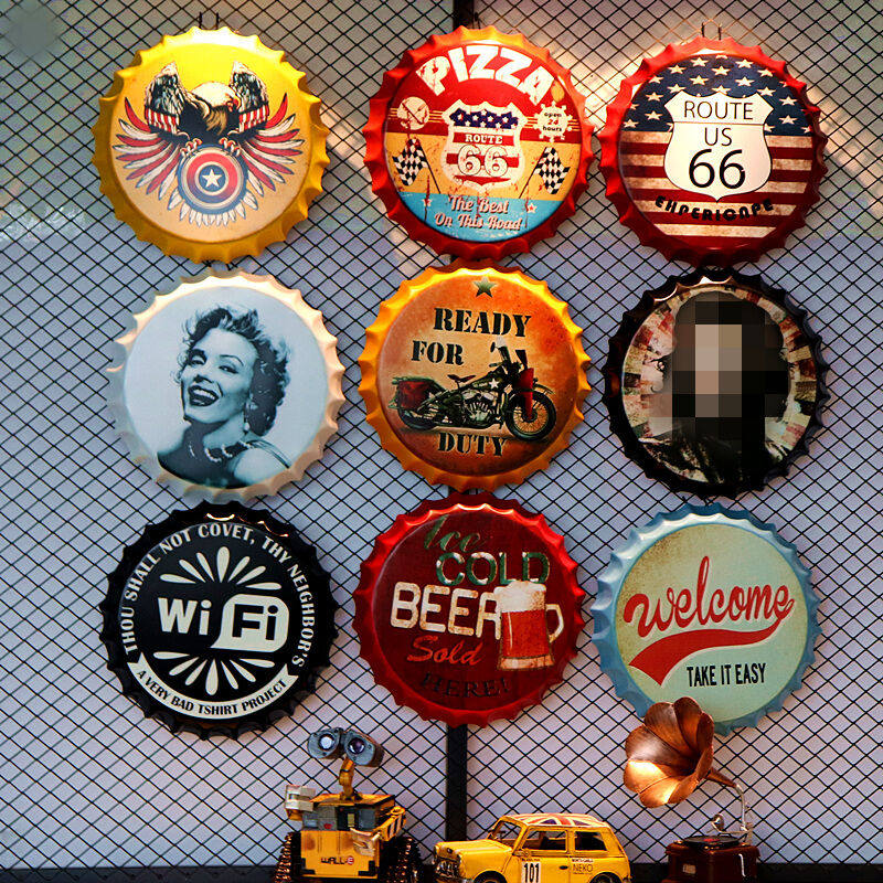 复古啤酒瓶盖饭店理发奶茶店墙面墙壁装饰品挂件店铺墙体室内壁饰