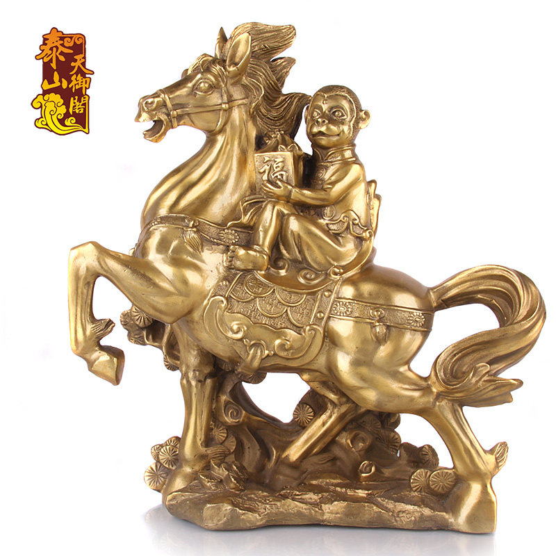 天御阁纯铜马上封侯摆件马上有钱发财工艺品N招财客厅办公室装饰