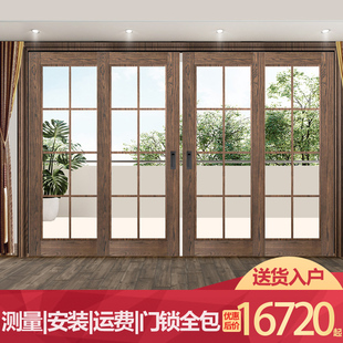 麦季 纯实木推拉门北美红橡木阳台移门全实木厨房门室内门玻璃门