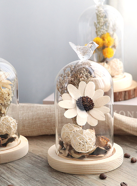 速发永生花干日年璃罩工艺品创意家居客厅装饰品摆设新玻生花结婚