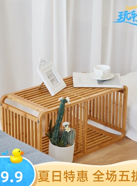 置物架ins卧室床头p柜卫生间简约飘窗竹木花架落地多功能收纳层架