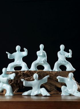 新中式人物陶瓷摆件家居饰品电视柜玄关摆设创意工艺礼品功夫太极