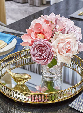 现代美式欧式古典轻奢北欧镜面金属果篓客厅卧室茶几首饰收纳托盘