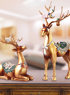 轻奢美式客厅麋鹿摆件欧式酒柜创意现G代家居装饰品工艺品高档摆