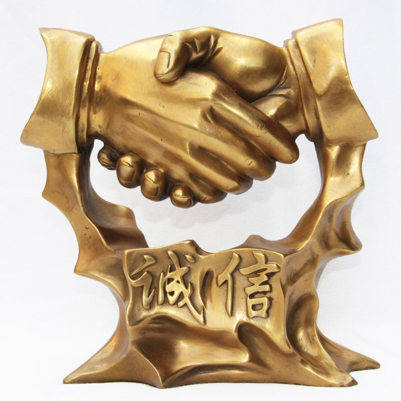 益鼎贵 铜手握手合作共赢诚信为本摆件商务送礼居家工艺礼品